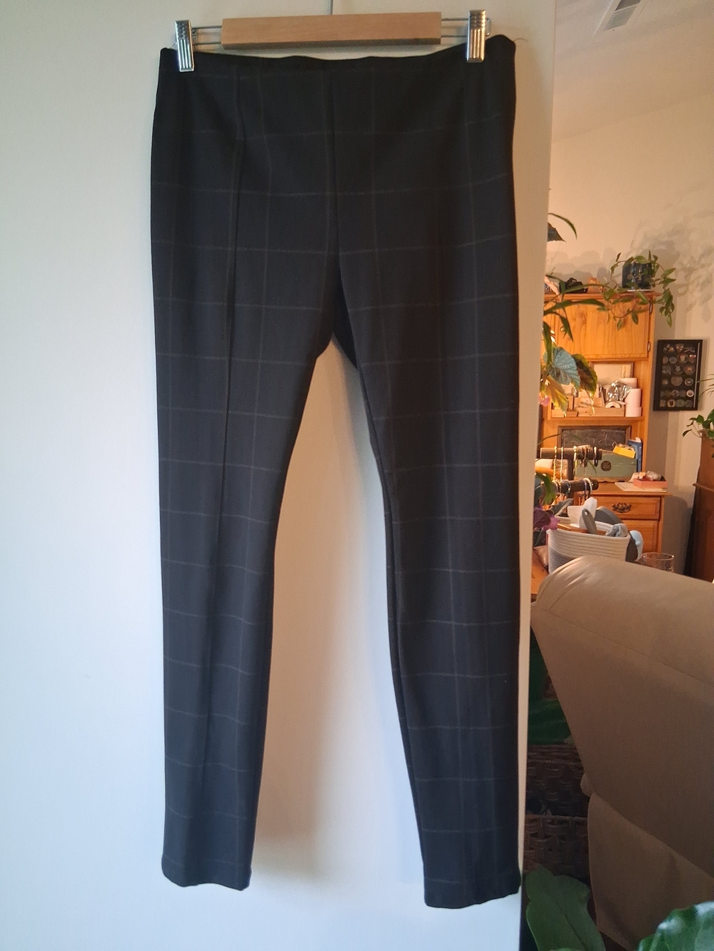 Black Windowpane Stretch Trousers